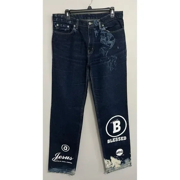 Polo Jeans Company Ralph Lauren Women´s 12x31 Saturday Jean Rare Graphic Print Straight Leg